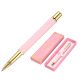 Stylo-bille belius macaron bliss hexagonal aluminium details et attributs or encre bleue coloris rose coffret cadeau