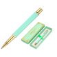 Stylo-bille belius macaron bliss hexagonal aluminium details et attributs or encre bleue coloris vert coffret cadeau