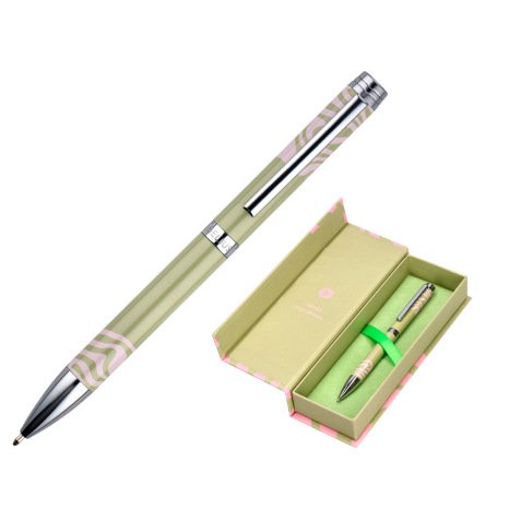 Stylo-bille belius ink dreams aluminium attributs argent encre bleue coloris vert matcha ondulations rose coffret cadeau