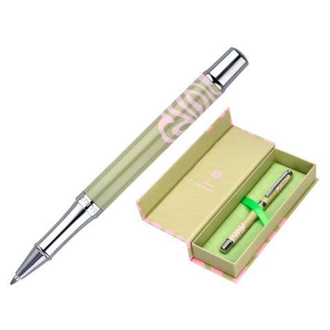 Roller belius ink dreams aluminium attributs argent encre noire coloris vert matcha ondulations rose dans coffret cadeau