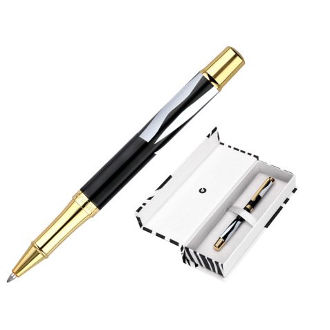 Roller belius b&w aluminium attributs or encre noire      coloris blanc zebrures noires dans coffret cadeau