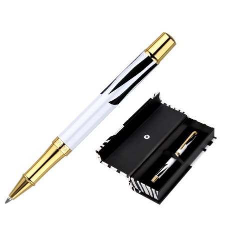 Roller belius b&w aluminium attributs or encre noire      coloris noir zebrures         blanches dans coffret cadeau