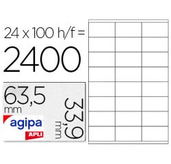 Étiquette adhésive apli agipa jet d'encre 63.5x33.9mm formats paramétrés boîte 2400 unités