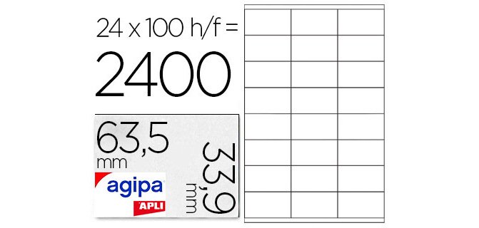 Étiquette adhésive apli agipa jet d'encre 63.5x33.9mm formats paramétrés boîte 2400 unités