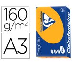 Papier clairefontaine multifonction laser couleur   trophe a3 160g/m2 clementine  parfaite opacite paquet 250