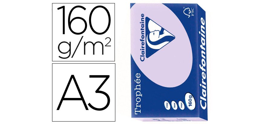 Papier clairefontaine multifonction couleur laser   trophe a3 160g/m2 lilas       parfaite opacite paquet 250