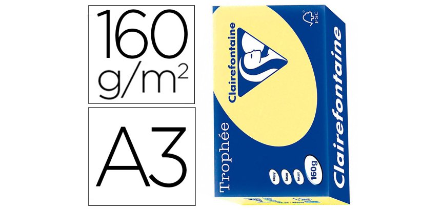 Papier clairefontaine multifonction laser couleur   trophe a3 160g/m2 jonquille   parfaite opacite paquet 250