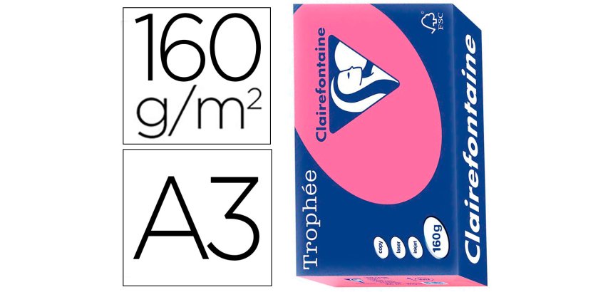 Papier clairefontaine multifonction laser couleur   trophe a3 160g/m2  fuschia    parfaite opacite paquet 250