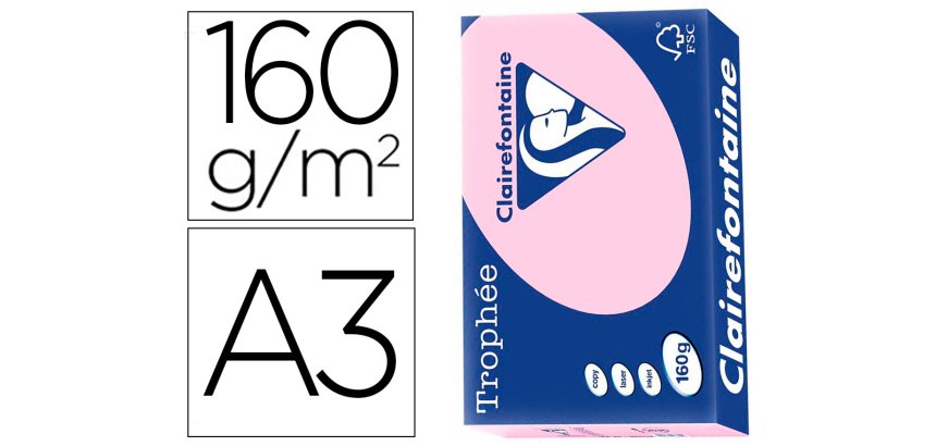Papier clairefontaine multifonction laser cloueur   trophe a3 160g/m2 rose        parfaite opacite paquet 250