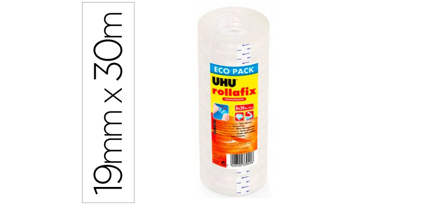 Ruban adhesif uhu rollafix transparent lot de 8 rouleaux 30m x 19mm