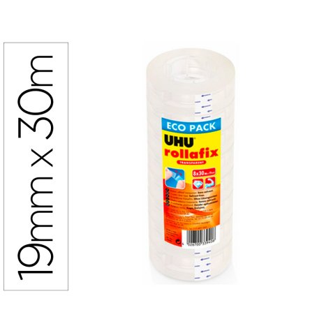 Ruban adhesif uhu rollafix transparent lot de 8 rouleaux 30m x 19mm