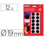 Pastilles apli rondes auto agrippant adhesif diametre    19mm noir . blister de 12