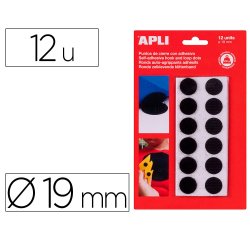 Pastilles apli rondes auto agrippant adhesif diametre    19mm noir . blister de 12