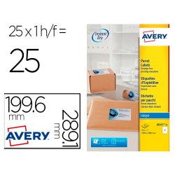 Etiquette autocollante avery expedition jet d'encre        blanches 199,6 x 289,1mm boite15 unites