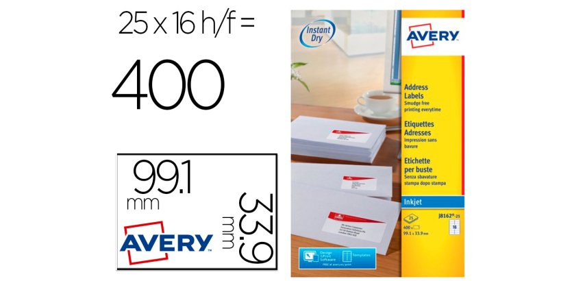 Etiquette autocollante avery adresse recyclee laser blanc  99,1 x 33,9mm boite de 240