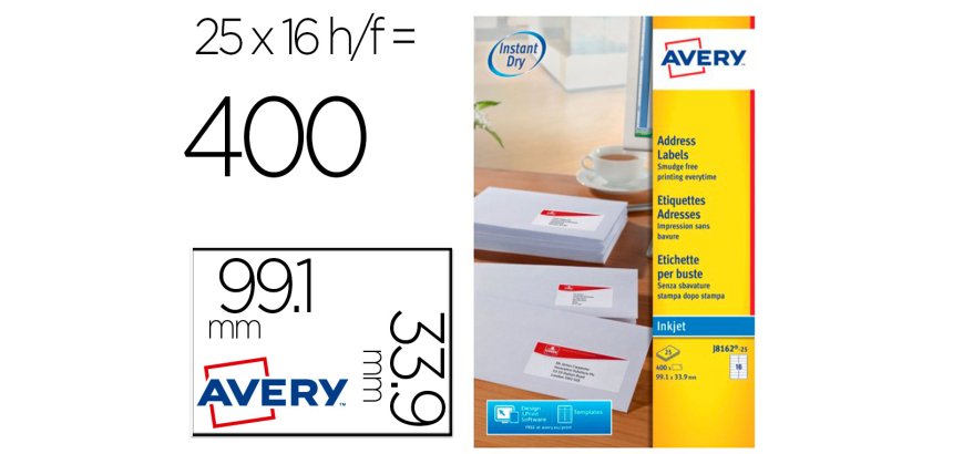 Etiquette autocollante avery adresse recyclee laser blanc  99,1 x 33,9mm boite de 240