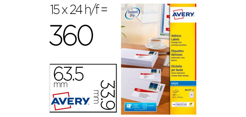 Etiquette avery jet encre \"mon tiembre en ligne\"  63,5  x 33,9mm boite de 360