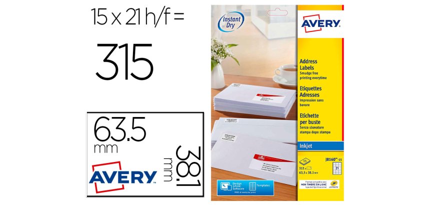 Etiquette autocollante avery adresse recyclee laser blanc  63,5 x 38,1 boite de 315