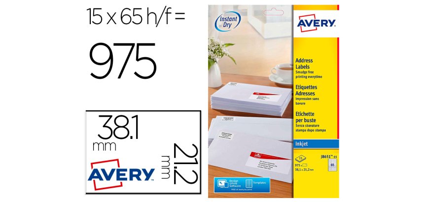Etiquette autocollante avery adresse recyclee laser blanc  38,1 x 21,2mm  boite de 975
