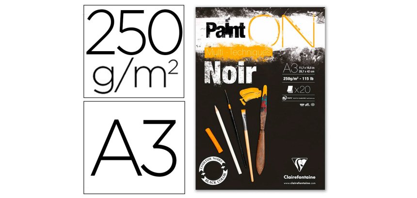 Paint'ON Noir bloc collé 20F A3 250g