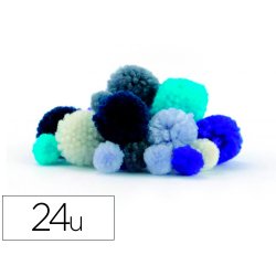 Pompon graine creative polyester diametre 15mm 30mm  ass coloris bleu ocean sachet de 24u