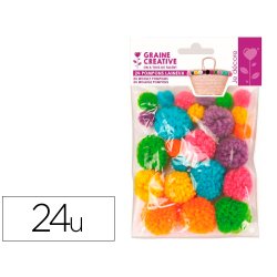 Pompon graine creative polyester diametre 15mm 30mm  ass coloris arc en ciel       sachet de 24u