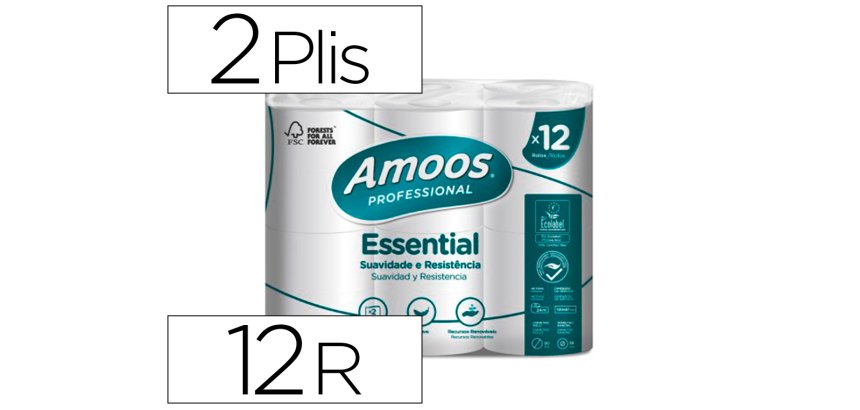 Papier hygienique amoos domestique 2 plis 20m paquet  de 12 rouleaux