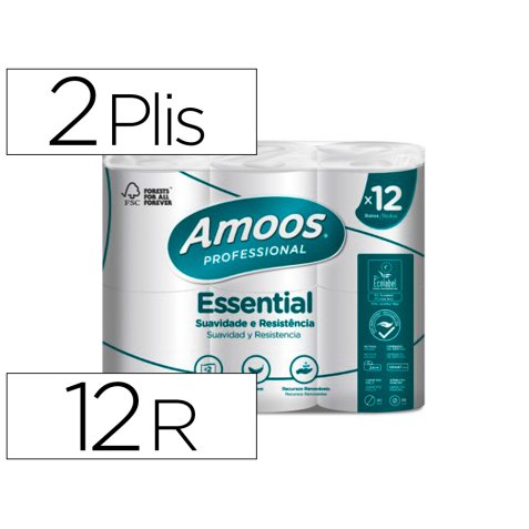 Papier hygienique amoos domestique 2 plis 20m paquet  de 12 rouleaux