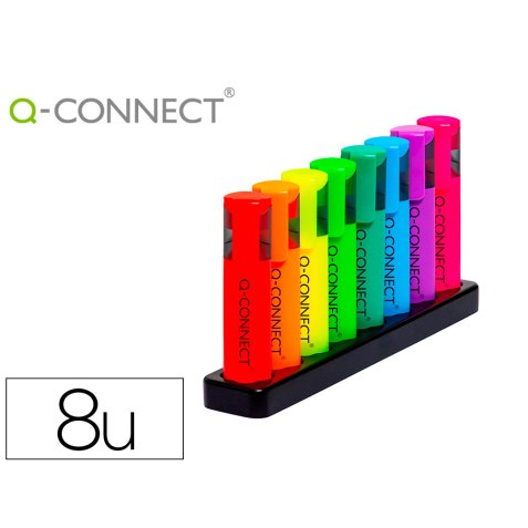 Surligneur q-connect fluorescent neon pointe       biseautee etui de bureau 8    coloris assortis