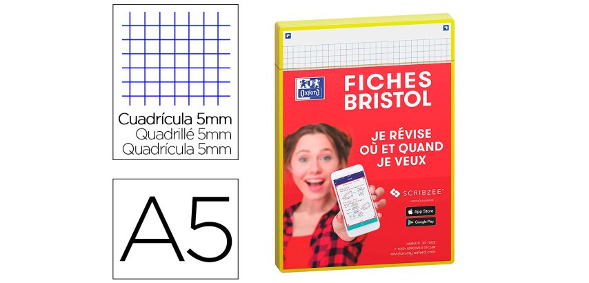 Fiches oxford bristol revision 2.0 oxford a5        perforee 32 fiches/film q5x5  cadre jaune