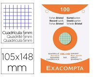 Etui 100 fiches exacompta bristol quadrillee 5x5 non    perforee blanc 105x148mm      coloris assortis