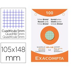 Etui 100 fiches exacompta bristol quadrillee 5x5 non    perforee blanc 105x148mm      coloris assortis