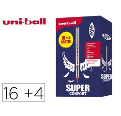 Roller uniball eye pointe metal ecriture fine boite de  16 + 4 rollers gratuits rouge