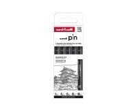 Pochette de 5 feutres techniques uni ball pin       pointe calibree encre noir    trace net et precis asp008
