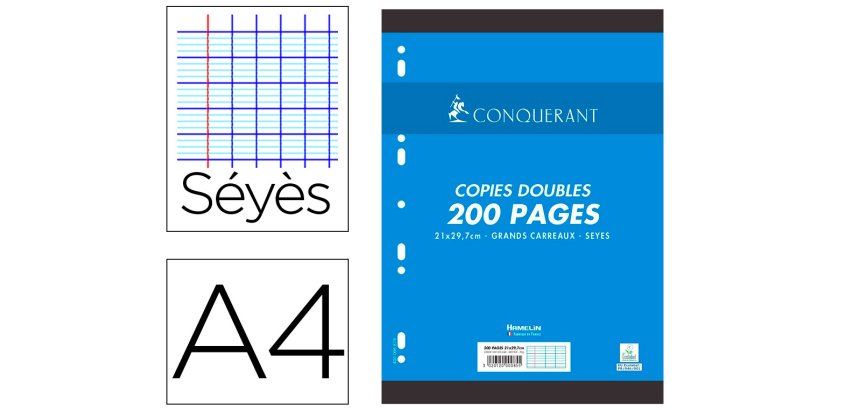 Copies doubles conquerant 7 perforees 210x297 film 200p   90g seyes recycle