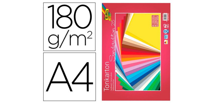 Papier cartonné 180g/m , din a4, 100 feuilles 10 coloris   assortis