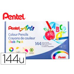 Boite de 144 crayons de couleurs pentel corps         hexagonal en bois coloris     assortis