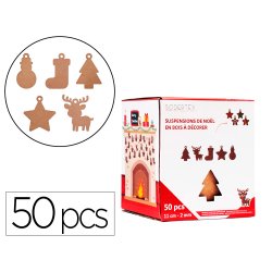 Formes de no l sodertex pleines en bois + fils dor s  - 2 mm - 14 cm - 5 formes -   50 pcs - 1 coloris