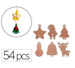 Formes de no l sodertex pleines en bois + fils dor s  - 2 mm - 6cm - 6 formes - 54  pcs - 1 coloris