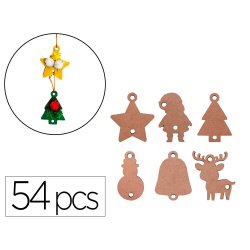 Formes de no l sodertex pleines en bois + fils dor s  - 2 mm - 6cm - 6 formes - 54  pcs - 1 coloris