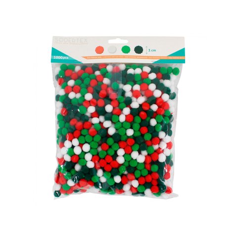 Pack mini pompons sodertex noel - 1 cm - 1000 pcs - 4    coloris