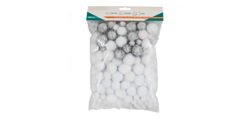 Pack pompons sodertex white - 3 tailles - 200 pcs - 2       coloris