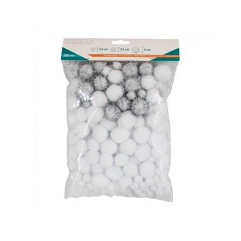 Pack pompons sodertex white - 3 tailles - 200 pcs - 2       coloris