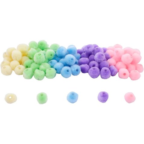Pack pompons sodertex acrylique   trou pastel - 20  mm - 100 pcs - 5 coloris      assortis
