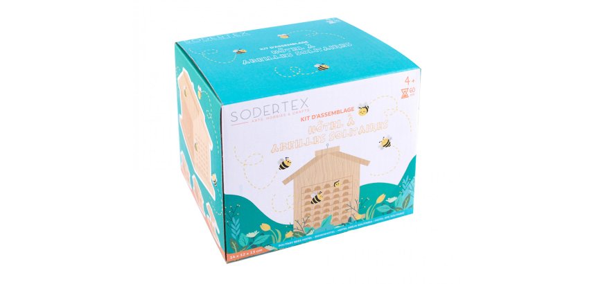Kit hotel abeille solitaire en bois + colle - 20 x 22 x   22 cm - 1 pc - 1 coloris