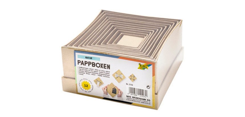 Boîtes en carton NATUR, carré, assortiment de 12