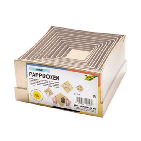 Boîtes en carton NATUR, carré, assortiment de 12