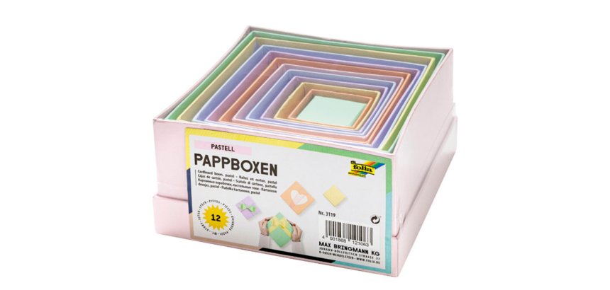 Boîtes en carton PASTEL, carré, assortiment de 12