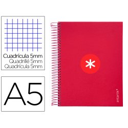 Cahier spirale antartik a5 14,8x21cm 240p 90g/m2 5x5mm 6 trous coil-lock coloris       framboise