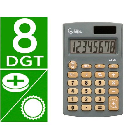 Calculatrice de poche xf05 8 chiffres solaire et piles     98x62x8 mm coloris gris